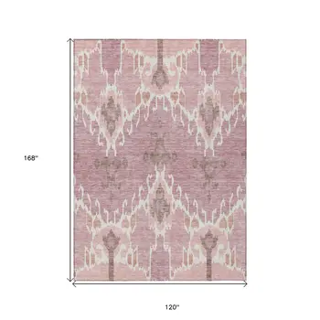 10' X 14' Blush Pink And Ivory Ikat Washable Indoor Outdoor Area Rug