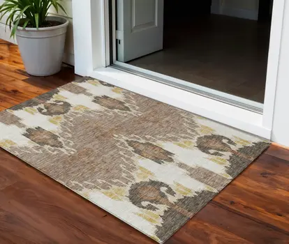 3' X 5' Brown Taupe And Beige Ikat Washable Indoor Outdoor Area Rug