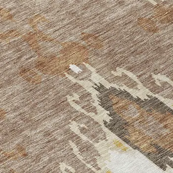 3' X 5' Brown Taupe And Beige Ikat Washable Indoor Outdoor Area Rug