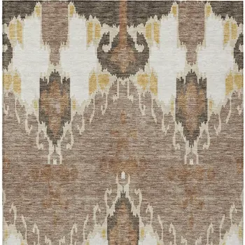 5' X 8' Brown Taupe And Beige Ikat Washable Indoor Outdoor Area Rug
