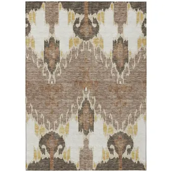 5' X 8' Brown Taupe And Beige Ikat Washable Indoor Outdoor Area Rug