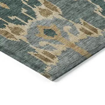 5' X 8' Green Gray And Gold Ikat Washable Indoor Outdoor Area Rug