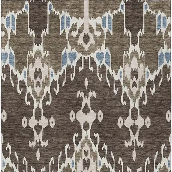 3' X 5' Brown And Taupe Ikat Washable Indoor Outdoor Area Rug