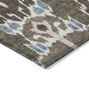 3' X 5' Brown And Taupe Ikat Washable Indoor Outdoor Area Rug