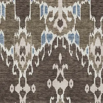 3' X 5' Brown And Taupe Ikat Washable Indoor Outdoor Area Rug