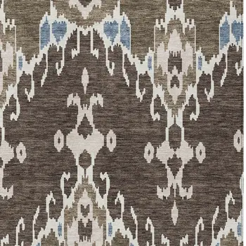 10' X 14' Brown And Taupe Ikat Washable Indoor Outdoor Area Rug