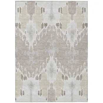 3' X 5' Ivory Beige And Taupe Ikat Washable Indoor Outdoor Area Rug