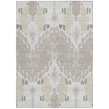3' X 5' Ivory Beige And Taupe Ikat Washable Indoor Outdoor Area Rug