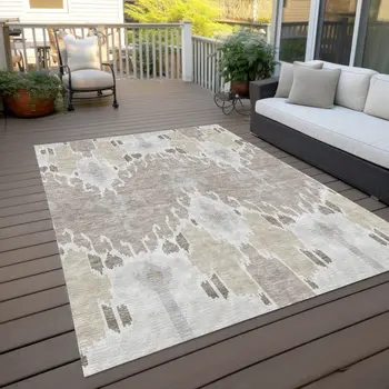 3' X 5' Ivory Beige And Taupe Ikat Washable Indoor Outdoor Area Rug