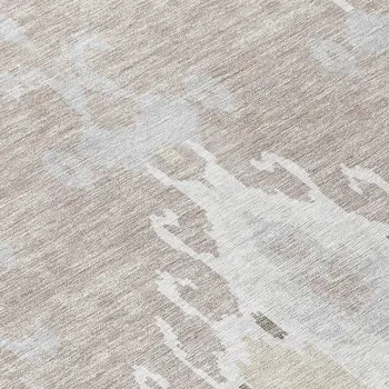 8' Ivory Beige And Taupe Round Ikat Washable Indoor Outdoor Area Rug