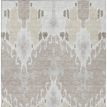 8' X 10' Ivory Beige And Taupe Ikat Washable Indoor Outdoor Area Rug