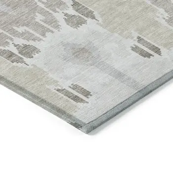 9' X 12' Ivory Beige And Taupe Ikat Washable Indoor Outdoor Area Rug