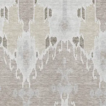 9' X 12' Ivory Beige And Taupe Ikat Washable Indoor Outdoor Area Rug