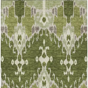 5' X 8' Olive Green And Artichoke Green Ikat Washable Indoor Outdoor Area Rug