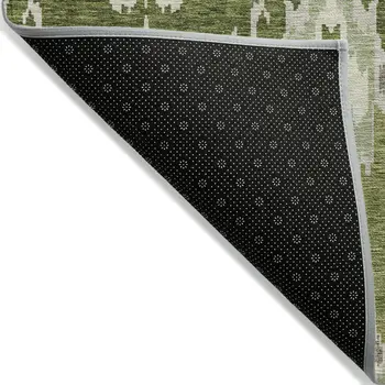 5' X 8' Olive Green And Artichoke Green Ikat Washable Indoor Outdoor Area Rug