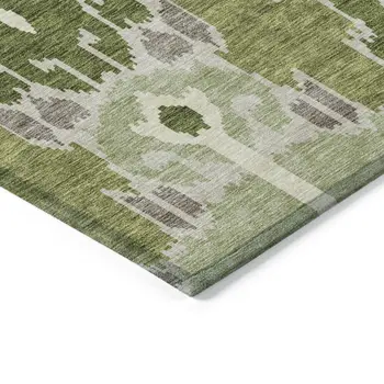 10' X 14' Olive Green And Artichoke Green Ikat Washable Indoor Outdoor Area Rug