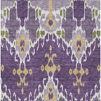 3' X 5' Purple Lavender And Gold Ikat Washable Indoor Outdoor Area Rug