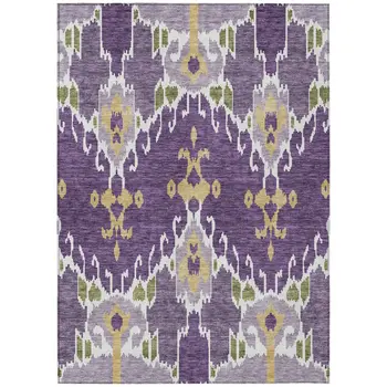 3' X 5' Purple Lavender And Gold Ikat Washable Indoor Outdoor Area Rug