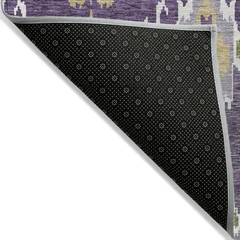 3' X 5' Purple Lavender And Gold Ikat Washable Indoor Outdoor Area Rug