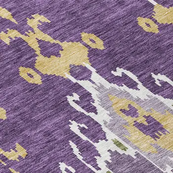8' Purple Lavender And Gold Round Ikat Washable Indoor Outdoor Area Rug