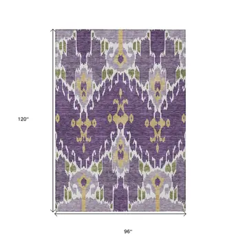 8' X 10' Purple Lavender And Gold Ikat Washable Indoor Outdoor Area Rug