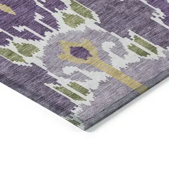 8' X 10' Purple Lavender And Gold Ikat Washable Indoor Outdoor Area Rug