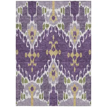 8' X 10' Purple Lavender And Gold Ikat Washable Indoor Outdoor Area Rug