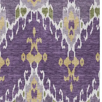 9' X 12' Purple Lavender And Gold Ikat Washable Indoor Outdoor Area Rug