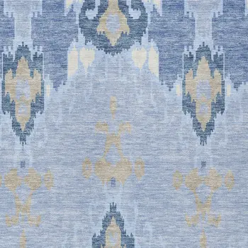 3' X 5' Sky Blue Denim Blue And Ivory Ikat Washable Indoor Outdoor Area Rug