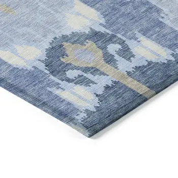 8' X 10' Sky Blue Denim Blue And Ivory Ikat Washable Indoor Outdoor Area Rug