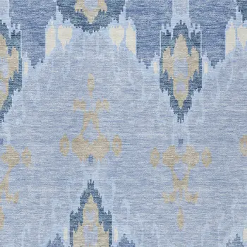 8' X 10' Sky Blue Denim Blue And Ivory Ikat Washable Indoor Outdoor Area Rug