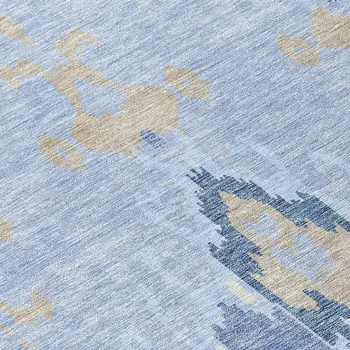 8' X 10' Sky Blue Denim Blue And Ivory Ikat Washable Indoor Outdoor Area Rug