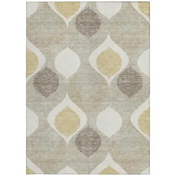 3' X 5' Beige Taupe And Ivory Ogee Washable Indoor Outdoor Area Rug