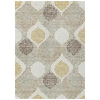 3' X 5' Beige Taupe And Ivory Ogee Washable Indoor Outdoor Area Rug