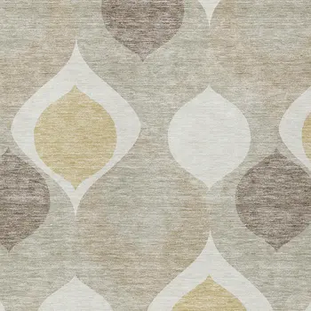3' X 5' Beige Taupe And Ivory Ogee Washable Indoor Outdoor Area Rug