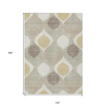 10' X 14' Beige Taupe And Ivory Ogee Washable Indoor Outdoor Area Rug