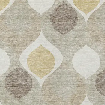10' X 14' Beige Taupe And Ivory Ogee Washable Indoor Outdoor Area Rug