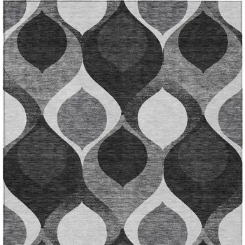 5' X 8' Black Silver And Charcoal Ogee Washable Indoor Outdoor Area Rug