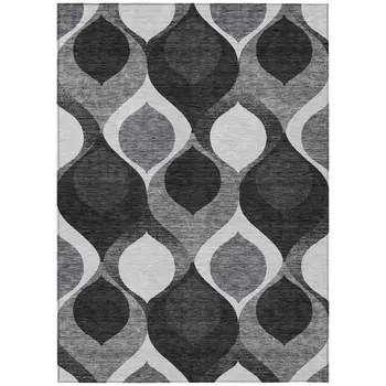 5' X 8' Black Silver And Charcoal Ogee Washable Indoor Outdoor Area Rug