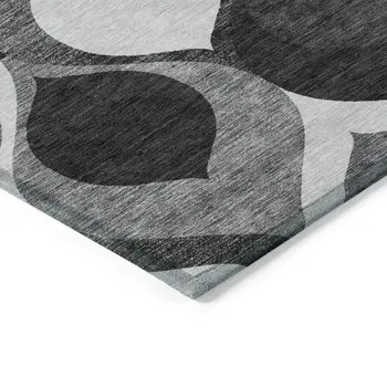 9' X 12' Black Silver And Charcoal Ogee Washable Indoor Outdoor Area Rug
