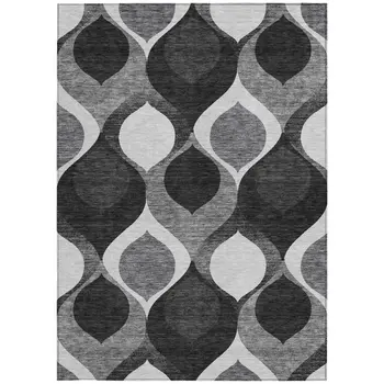 10' X 14' Black Silver And Charcoal Ogee Washable Indoor Outdoor Area Rug