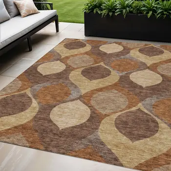 5' X 8' Copper Beige And Taupe Ogee Washable Indoor Outdoor Area Rug