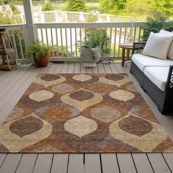 5' X 8' Copper Beige And Taupe Ogee Washable Indoor Outdoor Area Rug