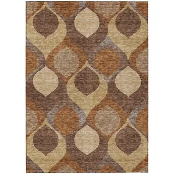 5' X 8' Copper Beige And Taupe Ogee Washable Indoor Outdoor Area Rug