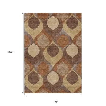 8' X 10' Copper Beige And Taupe Ogee Washable Indoor Outdoor Area Rug