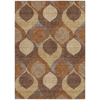 8' X 10' Copper Beige And Taupe Ogee Washable Indoor Outdoor Area Rug