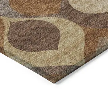 9' X 12' Copper Beige And Taupe Ogee Washable Indoor Outdoor Area Rug