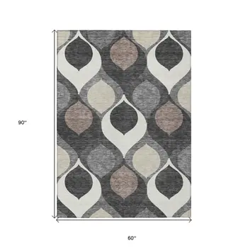 5' X 8' Gray Beige And Taupe Ogee Washable Indoor Outdoor Area Rug