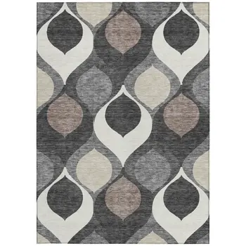 5' X 8' Gray Beige And Taupe Ogee Washable Indoor Outdoor Area Rug