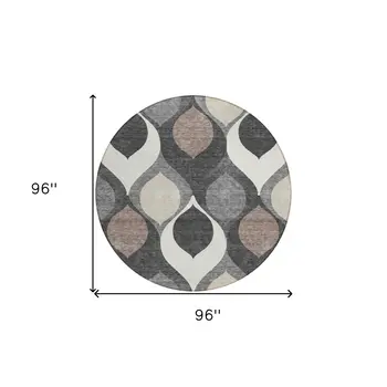8' Gray Beige And Taupe Round Ogee Washable Indoor Outdoor Area Rug